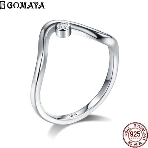 GOMAYA 925 Sterling Silver Rings For Women 5A Clear Cubic Zirconia Water Drop Simple Ring Anniversary Fine Jewelry Free Shipping