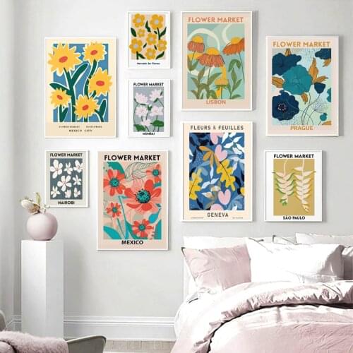 Colorful Abstract Flower Market Botanical Retro Posters And Prints Wall Art Canvas Painting Wall Pictures For Living Room Decor