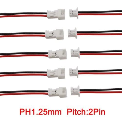 10 Pair Mini JST 1.25mm 2 Pin Plug Jack Electric Wire Connector Pitch 1.25mm 2P Male Female DIY Cable Plug Terminal Length 150mm