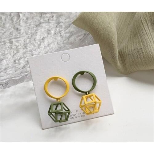 Fashion Contrast Color Hollow Round Hoop Drop Earrings Korean Cute Irregular Pendent Earrings for Women Girls Ear Jewelry Gift