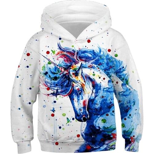 Fashion 3D Unicorn Hoodies Sweatshirt Girls Boys Rainbow Horse Animal Printed Thin Long Sleeve Kids Hoodie Toddler Hoody Coat