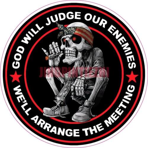 Cartoon Car StickerGod Will Judge Our Enemies Skeleton American Flag Bandana Decal Vinyl Decal Vinyl Stickers Motorcycle Decals