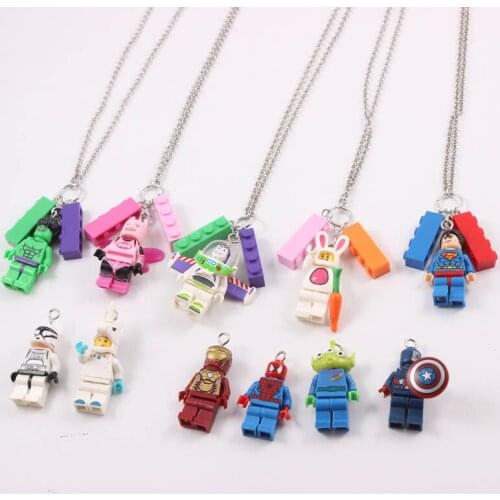 Cute Buzz Lightyear Super men Figures Block Brick Necklace Building Block Pendant for Women men Accessories