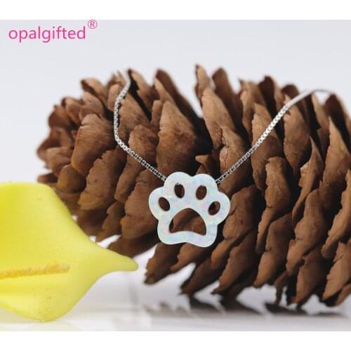 1pc Free shiping 10.74*12mm white synthetic opal Doghand pendant necklace opal Paw shape necklace jewelry 925 silver for gift