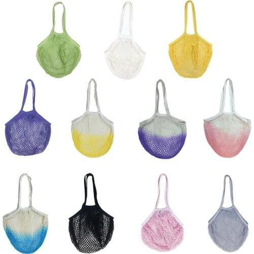 Portable Reusable Cotton Mesh String Bag Washable Vegetable Fruit Organic Grocery Bag Organizer Hollow Handbag Short Handle Net