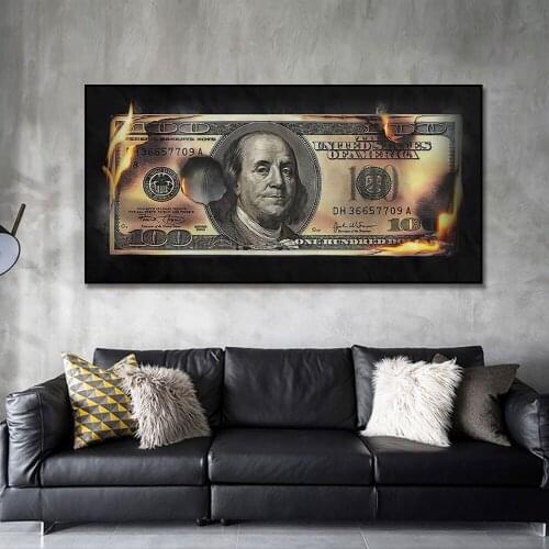 American Dollars Poster and Print Canvas Painting Modern Popular Burning Money Style Picture Wall Art for Home Wall Decoration