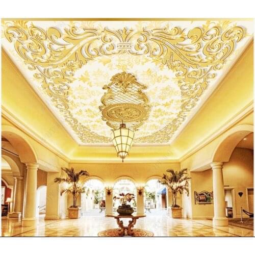 Custom ceiling wallpaper 3d zenith mural for walls 3d Luxury golden embossed European pattern ceiling mural background wall