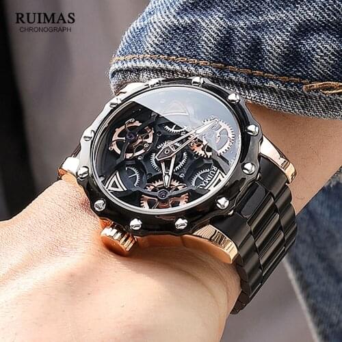RUIMAS Luxury Quartz Watch for Men Fashion Stainless Steel Waterproof Wrist Watch Man Black Dress Watches Relogio часы мужские