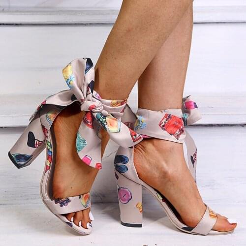 Women Bowtie Ankle Strap Sandals Summer Gladiator Shoes Woman High Square Heels Rome Style Sandalias Mujer Plus Size