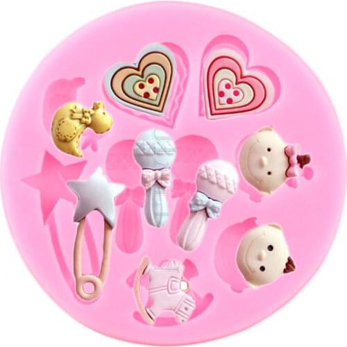 DIY Baby Series Fondant Molds Baby Party Heart Cupcake Topper Cake Decorating Tools Candy Clay Chocolate Gumpaste Moulds
