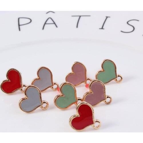 10pcs/lot 13mm Candy Color Heart Stud Earrings Enamel Hypoallergenic Alloy Pendant Connectors For DIY Jewelry Findings