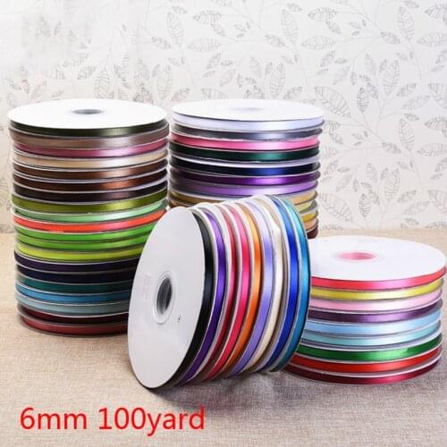 6mm 100yard Silk Satin Ribbon Wedding Party Decoration Gift Wrapping Christmas New Year Apparel Sewing Fabric Gift Ribbon