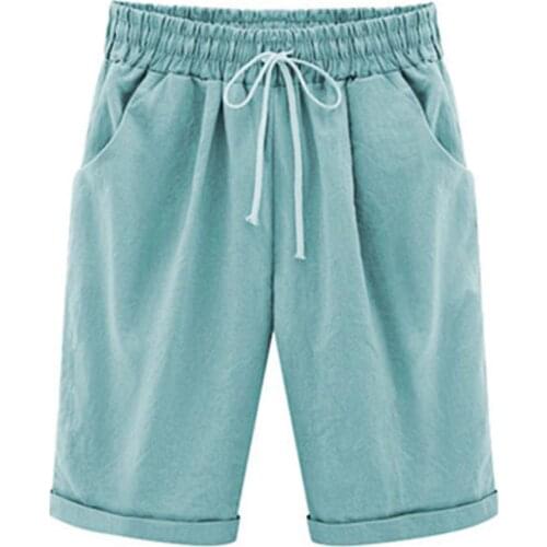 Summer Shorts Women Casual Drawstring Elastic Shorts knee length bermuda shorts For Women Bermuda Large Size Plus Size M-5XL