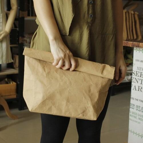 Water wash cowhide paper hand roll bag original design vintage lunch bags