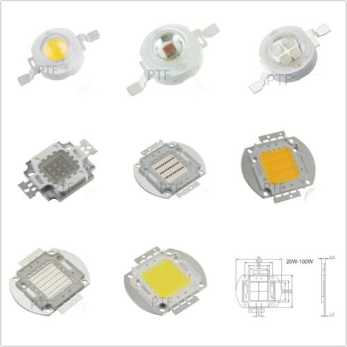 High Power LED Chip 1W 3W 5W 10W 20W 30W 50W 100W Warm Cold White Red Green Blue Yellow RGB 3000K 4000K 6000K SMD COB Light Lamp