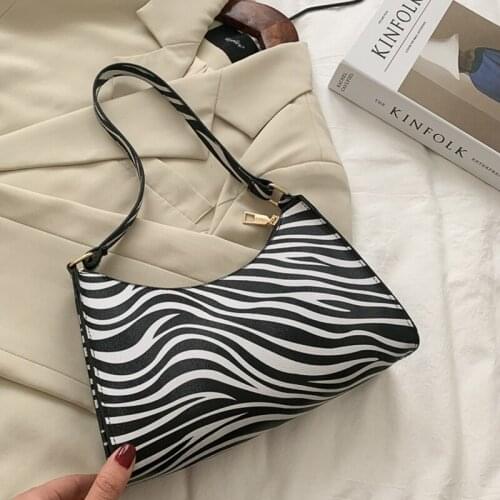 Vintage Cow Pattern Baguette Bag PU Leather Zebra Shoulder Bag 2021 Armpit Bag Leopard Underarm Bag Lady Handle Bag Girl Handbag
