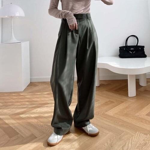Women Wide Leg Cigarette Suits Trousers 2021 Autumn Femme High Waist Straight Pants Casual Office Business Bottom KZ561