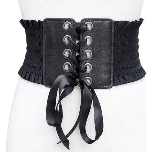 Women Fashion Stretch Wide Strapped Belt Tassels Elastic Buckle Wide Dress Corset Waistband Women Clothing Shapers