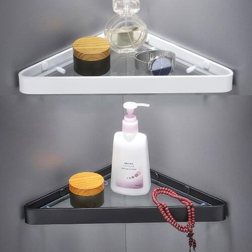 1Pc Creative Wall-mounted Bathroom Rack Glass Storage Basket Space Aluminum Toilet Tripod Corner Shelf