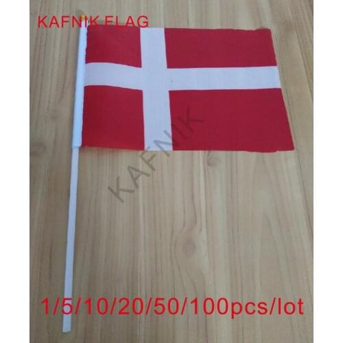 KAFNIK ,10/20/50/100pcs the Small Denmark flag 14*21CM Denmark Flag the hand national flag with Pole Handing flag