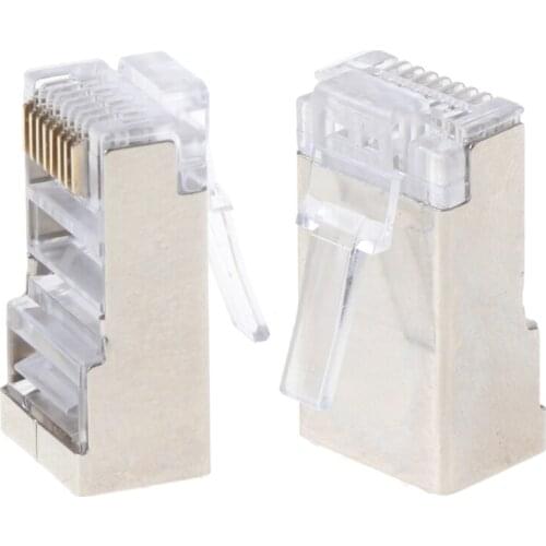 10Pcs Cat6 8-Pin RJ45 8P8C Shielded Stranded Crimp Modular Plug Connector Socket R9UA
