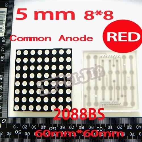 10PCS/LOT 5MM 8X8 Red Common Anode 60*60 LED Dot Matrix Digital Tube Module 2088BS Advertising Light Free shipping