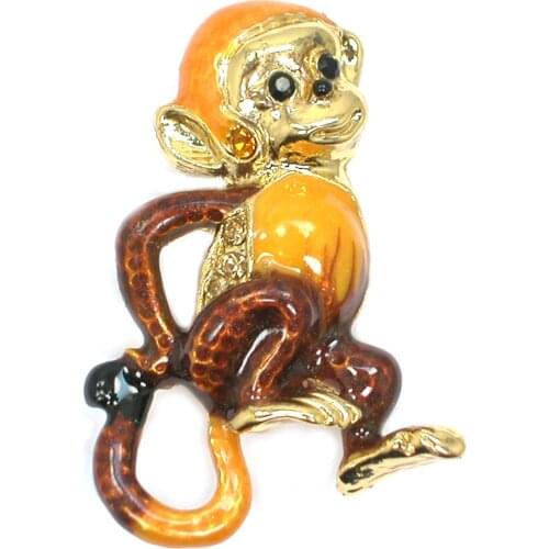 12pcs/lot Wholesale Fashion Brooch Rhinestone Enamel Monkey Pin brooches Jewelry gift C102215