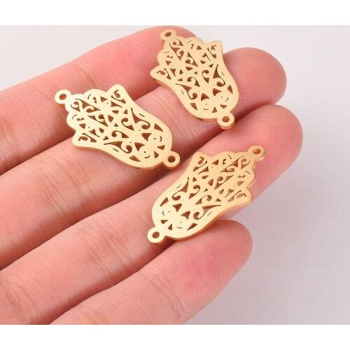 2Pcs/lot Stainless Steel Hamsa Hand Connector Charm DIY Jewelry Making Bracelet Handmade Gifts