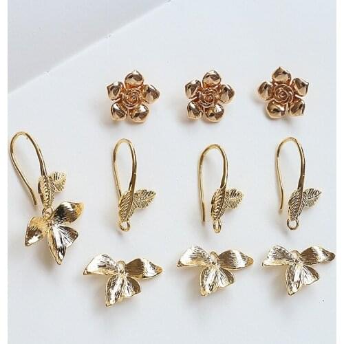 6pcs Vintage Exquisite Copper-plated Stud Earrings leaf belt hanging flower temperament ear hook jewelry accessories material