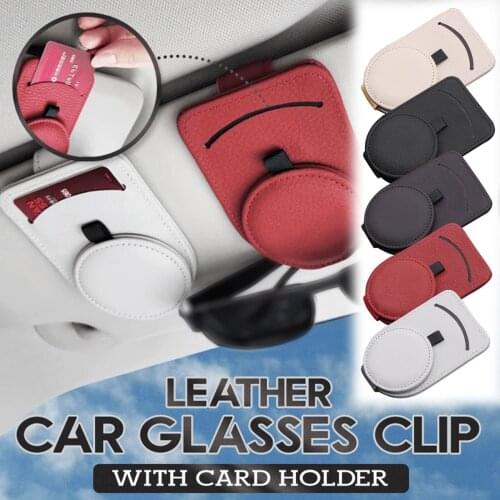 Car Glasses Holder Leather Sun Visor Card Storage Clip Sun Visor Card Badge Holder Accessories Gifts Tools For Car Accessorie