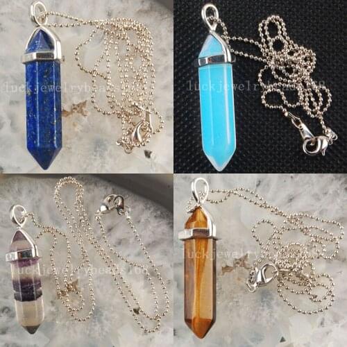 Free Shipping Fashion Jewelry Lapis Lazuli Opal Flourite Tigers Eye Pendant Necklace With Chain WFY0013