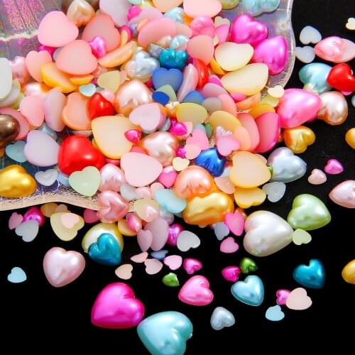 3-12mm Random Mixed Flatback Heart Plastic ABS Pearl Beads Cabochons Blank Base For Scrapbook DIY Garment Nail Jewelry Making