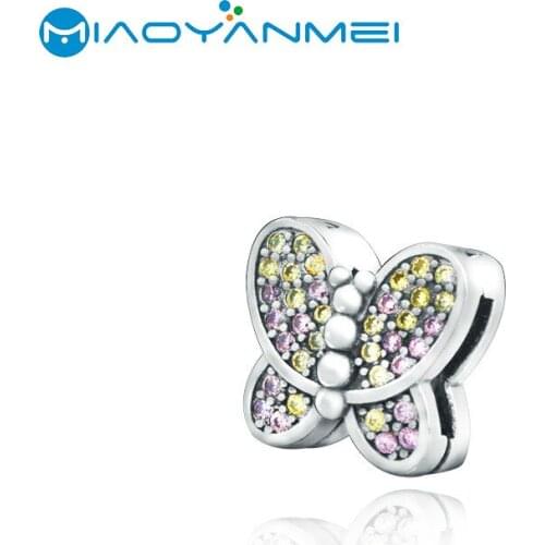 925 Sterling Silver Beads Fit Original Pandora Bracelets Pave Butterfly Clip DIY Women Fashion Jewelry Festival Gift