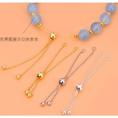 925 Sterling Silver semi-finished DIY chain with silica gel beads adjustable chain bracelet necklace extension chain manual mate