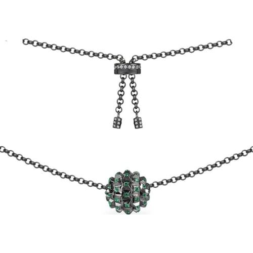 SLJELY Luxury 925 Sterling Silver Black Spikes Pendant Adjustable Hedgehog Ball Necklace Pave Green Zircon Women Brand Jewelry