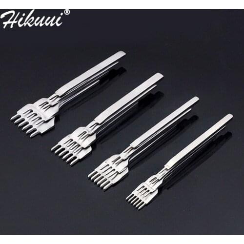 4 Pcs Leather Craft Punch Tool Rhombus Row Punching Tool 3/4/5/6mm Spacing Hole Punches Lacing Stitching Hand Sewing Thread Tool