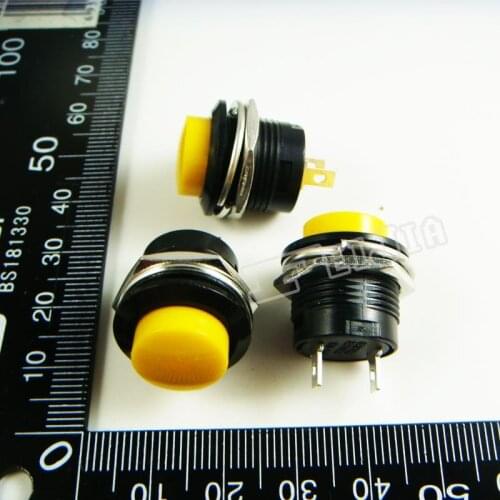 R13-507 Button color Yellow 3A/250VAC OFF-ON 2Pin Non Self-locking Push Button Switch (Self reset switch) 20Pcs/lot