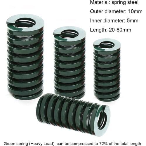 1Pcs Green Die-Spring Compression Stamping Mold Heavy Load Spring Outer Diameter 10mm x Inner Diameter 5mm x Length 20-80mm