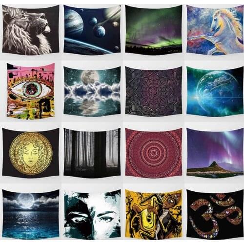 Lion horse earth planet moon on the sea at night background wall hanging tapestry small rectangle wall art tapestry wall decor