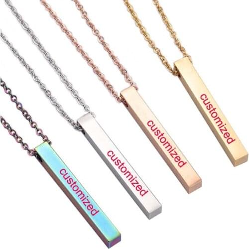 Jaymaxi Engraved Logo Necklace Square Strip Pendant Necklaces Stainless Steel 3D Bar Custom Name Necklace