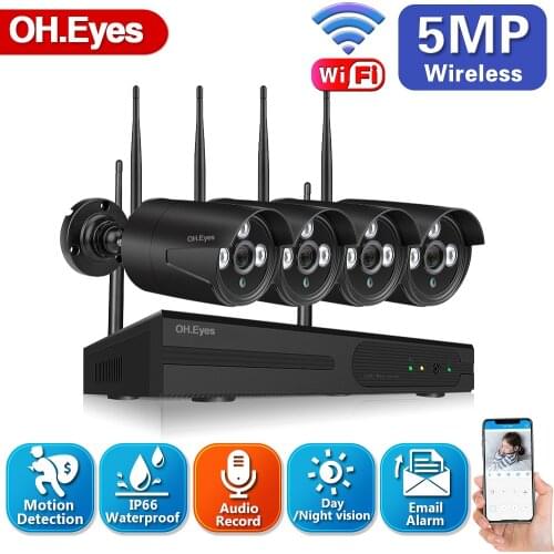 4CH CCTV Camera Security System Kit Wifi 5MP Wireless NVR Kit Outdoor Waterproof Wifi IP Monitoring Cameras System Set H.265 2MP