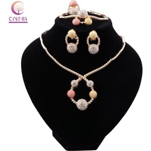 CYNTHIA Dubai Gold Color Necklace Earrings Ring Sets Nigerian Wedding Jewelry Set Fashion African Woman Costume Jewelry