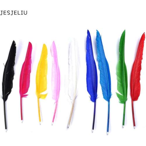 Colorful Top Selling Multi colors Wedding Feather Guest Book Signing Pen Ballpoint Pens Stationery Supplies