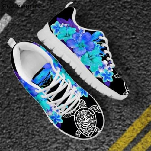 ELVISWORDS Shoes Women Tropical Hawaiian Hibiscus Turtle 3D Printed Ladies Breathable Air Mesh Sneakers Casual Womans Sneakers