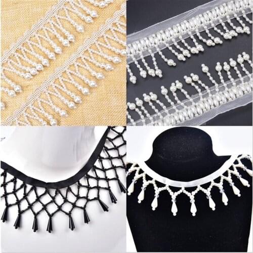 1 Meter Beaded Trim Ribbon DIY Handmade Tassel Chain Webbing Sewing On Pearl Lace Pendant Clothing Curtain Headwear Accessories