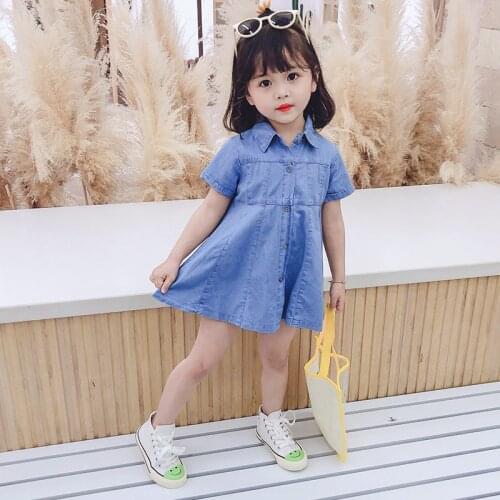 Cute Baby Girls Clothes Summer Dresses Cotton Cardigan Button Denim One-piece dress 1 2 3 4 5 6 Years Toddler Girls Infant Kids