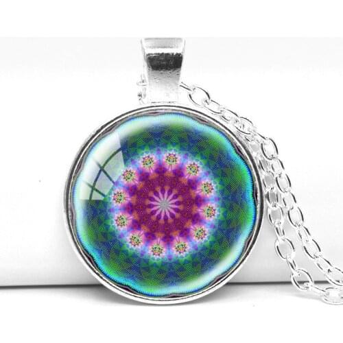 Fashion vintage colorful india mandala necklace & pendants glass cabochon necklace silver color chain OM jewelry