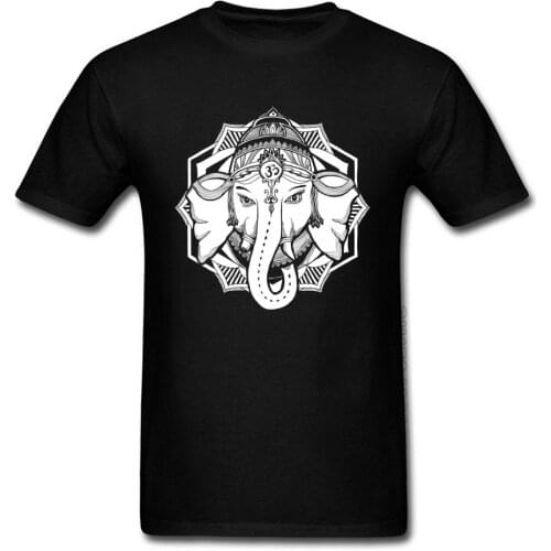 Thai Ganesha Printed On Short Sleeve T Shirt Round Collar Pure Cotton Men T Shirt New Coming Thai Elephant Day Black T-Shirt Men