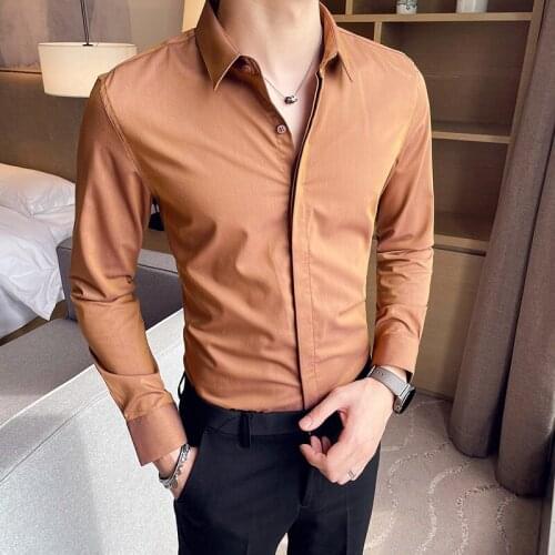 British Style Long Sleeve Tuxedo Mens Simple Thin Casual Mens Shirt + Size 4XL