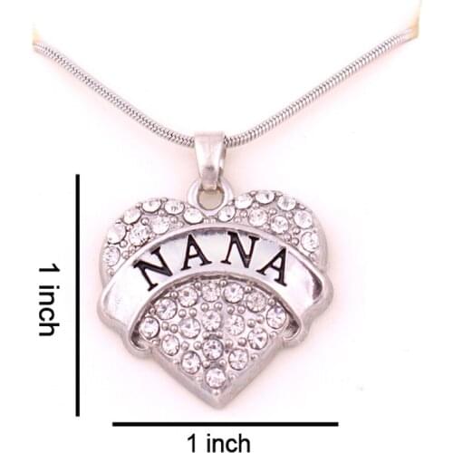 New Arrival fashion rhodium plated zinc studded with sparkling crystals NANA heart pendant necklace